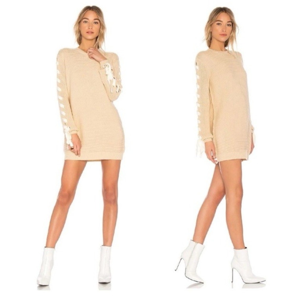 Lovers + Friends Women Size Small Madison Ribbed Sweater Mini Dress Laced Arms